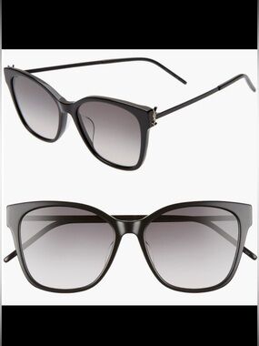 Yves Saint Laurent Black 56mm Rectangular Sunglasses with YSL Logo